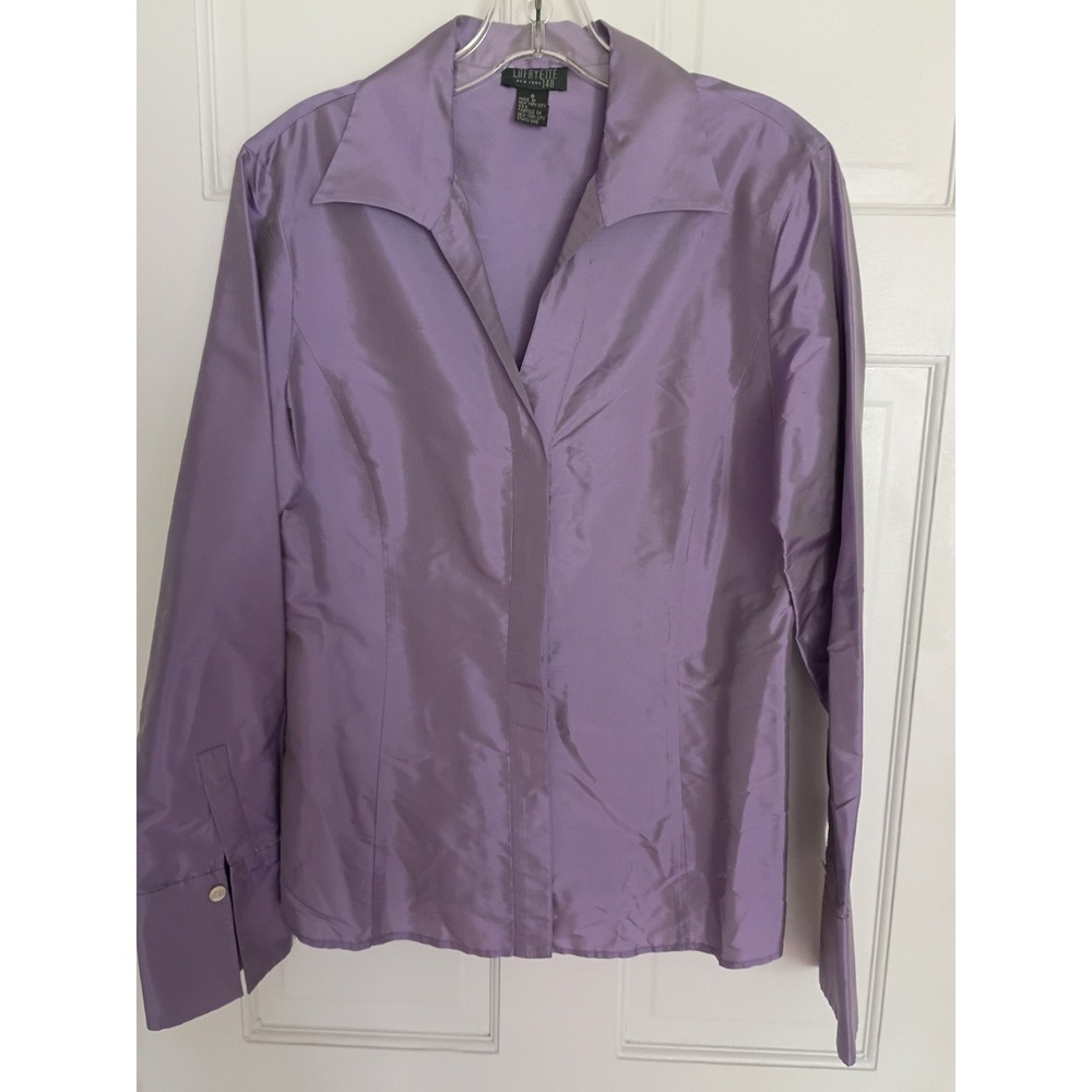 Lafayette 148 New York Lavender Silk Blend Button Up Blouse Shirt Womens Size 6